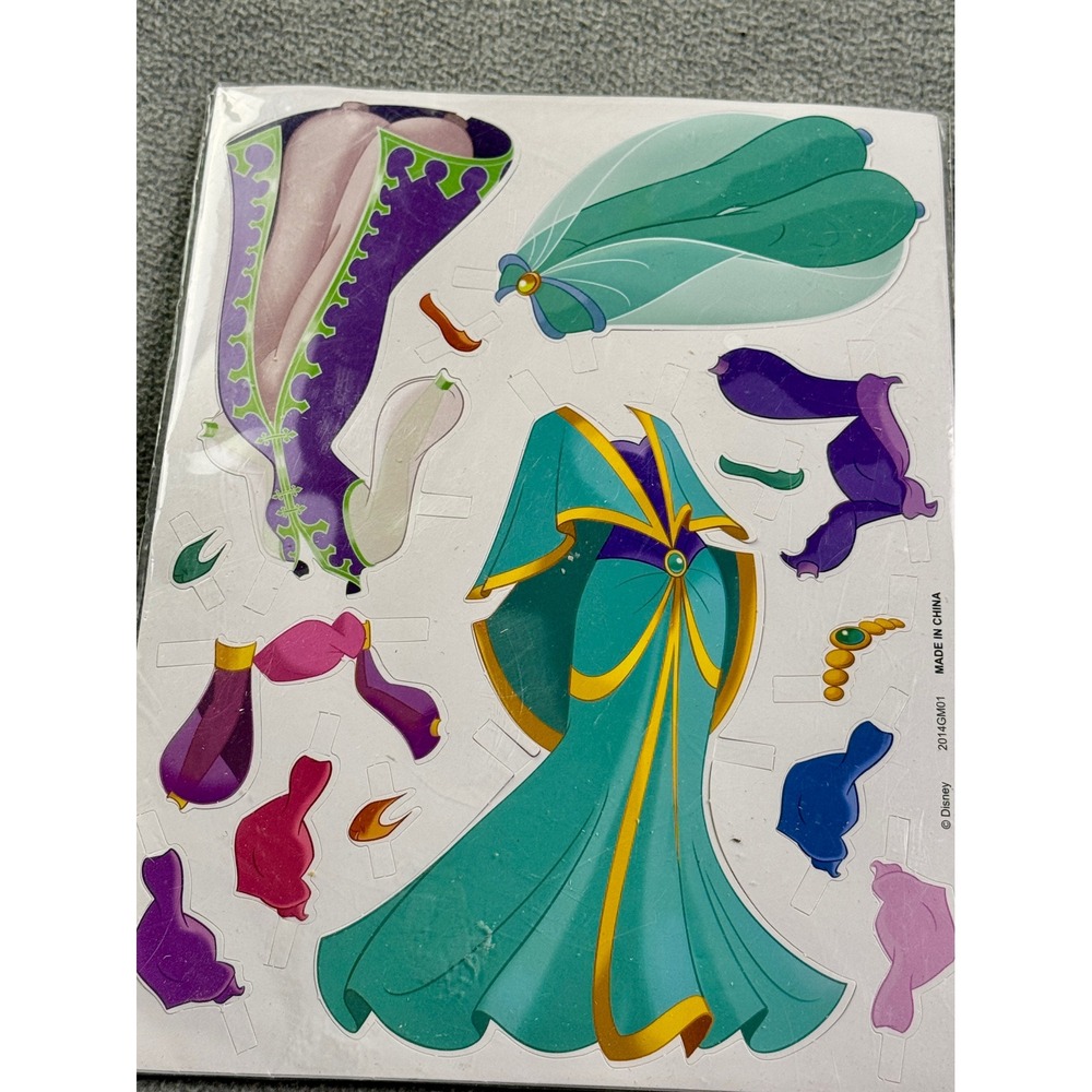 Disney Princess Jasmine Paper Doll Set Aladdin Outfits 2014GM01 New‎ 8x6 Inch